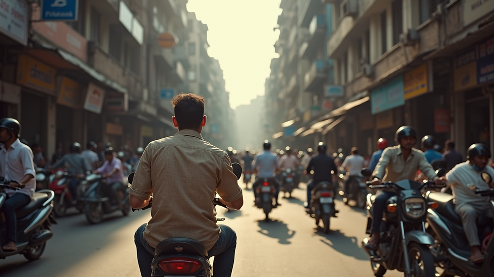Wide angle view of a bustling Mumbai street