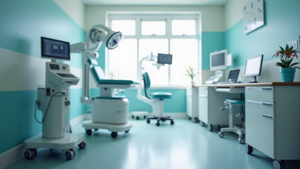 Eye-level view of a modern fertility clinic room with medical equipment