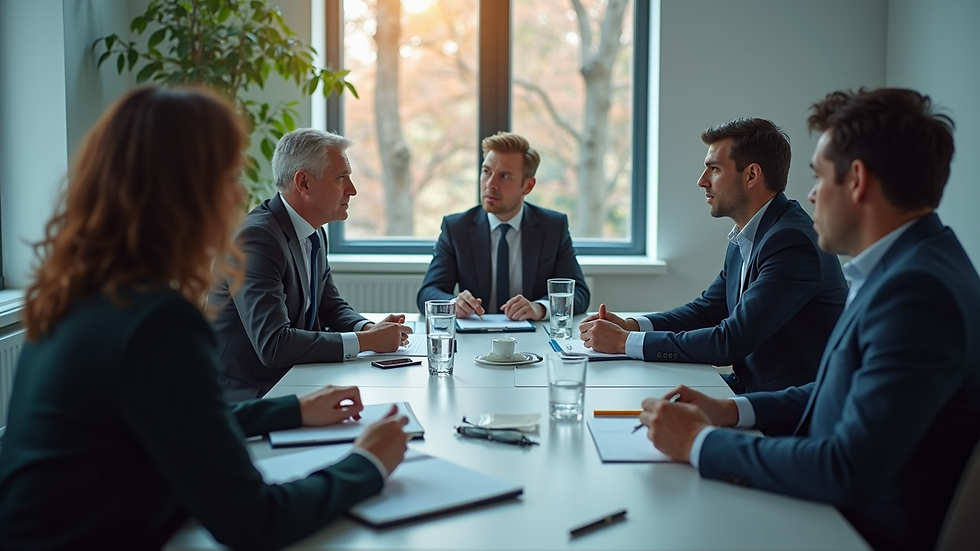 High angle view of a business meeting discussing ERP strategy