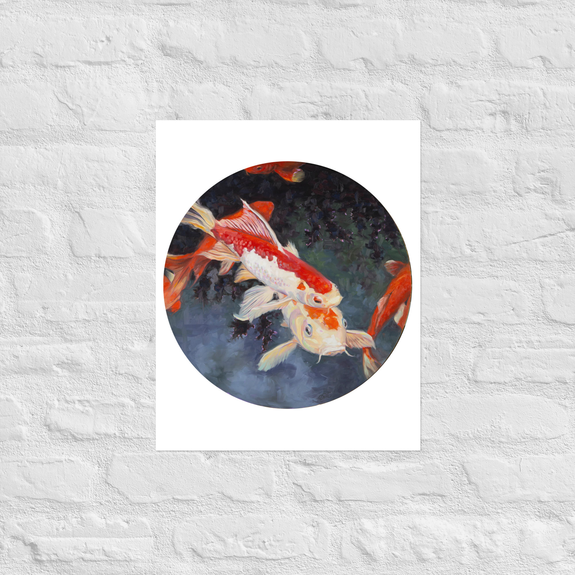 Devotion canvas of orange and white koi fish