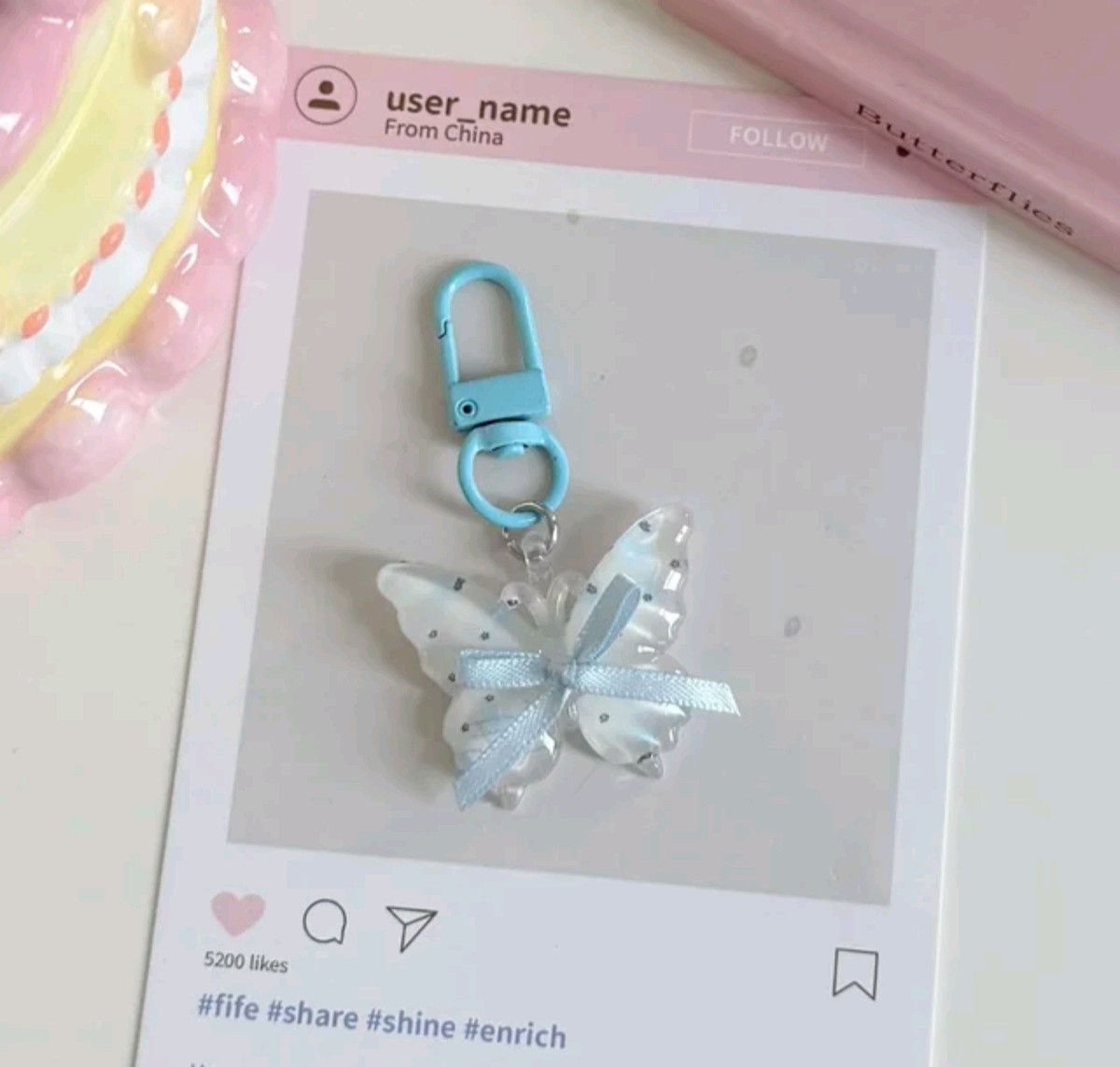 Butterfly Ribbon Journal/Planner Charm (Blue)