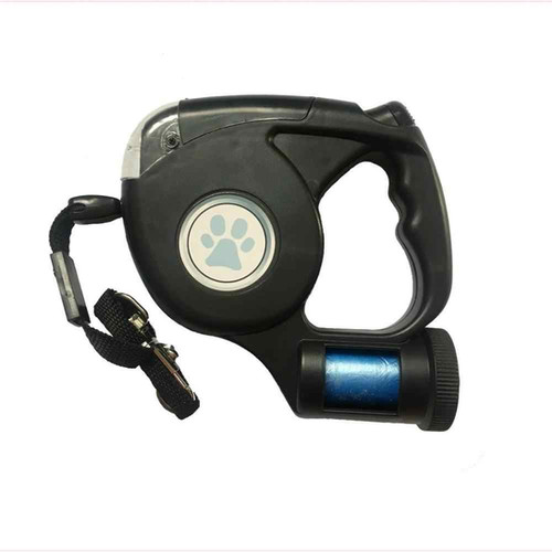 K9Pawz Black 3-in-1 Dog Leash - LED Light & Poop Dispenser