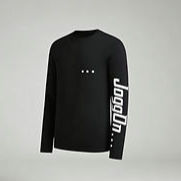 Men's black Long Flow Tech Tee with JoggOn sleeve text