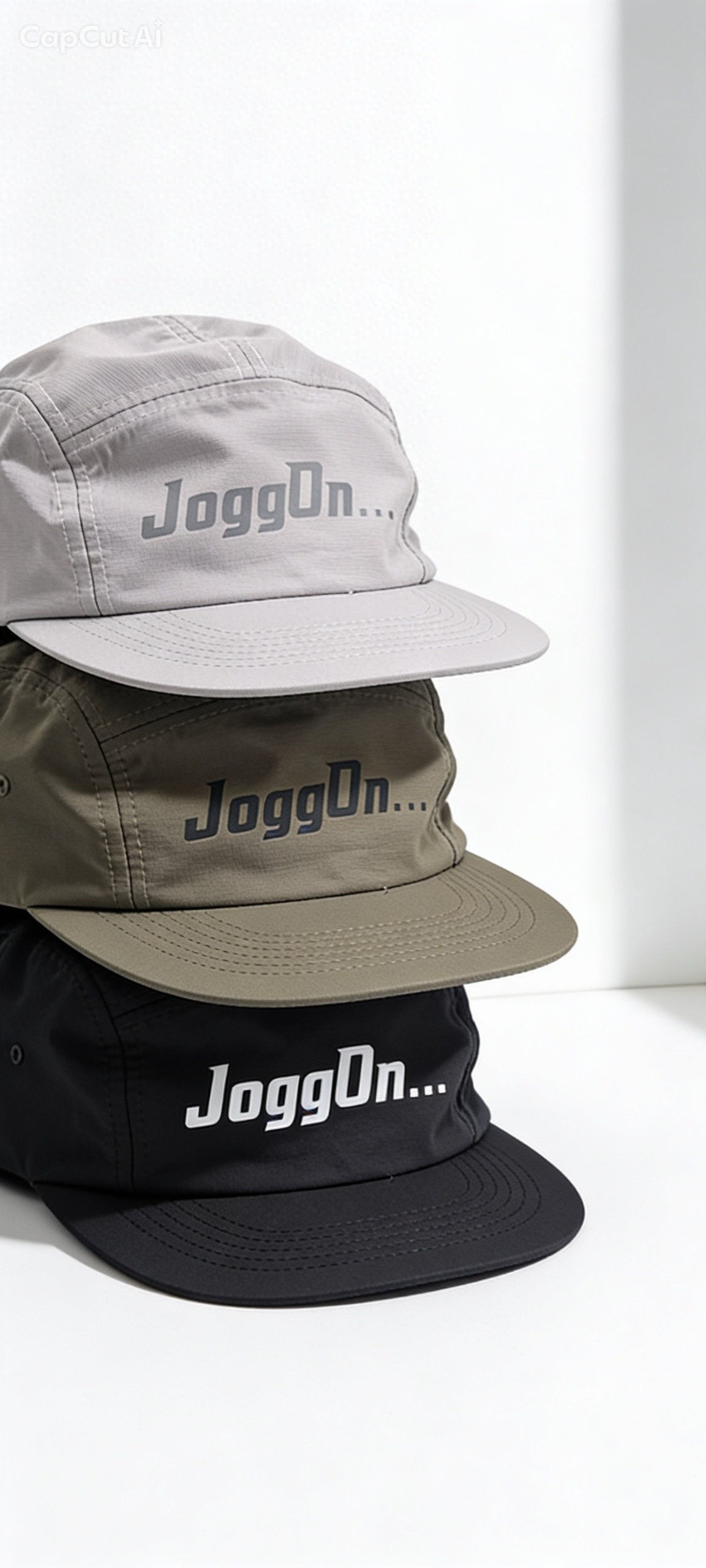 Stack of three JoggOn Shield Waterproof Caps in colors.