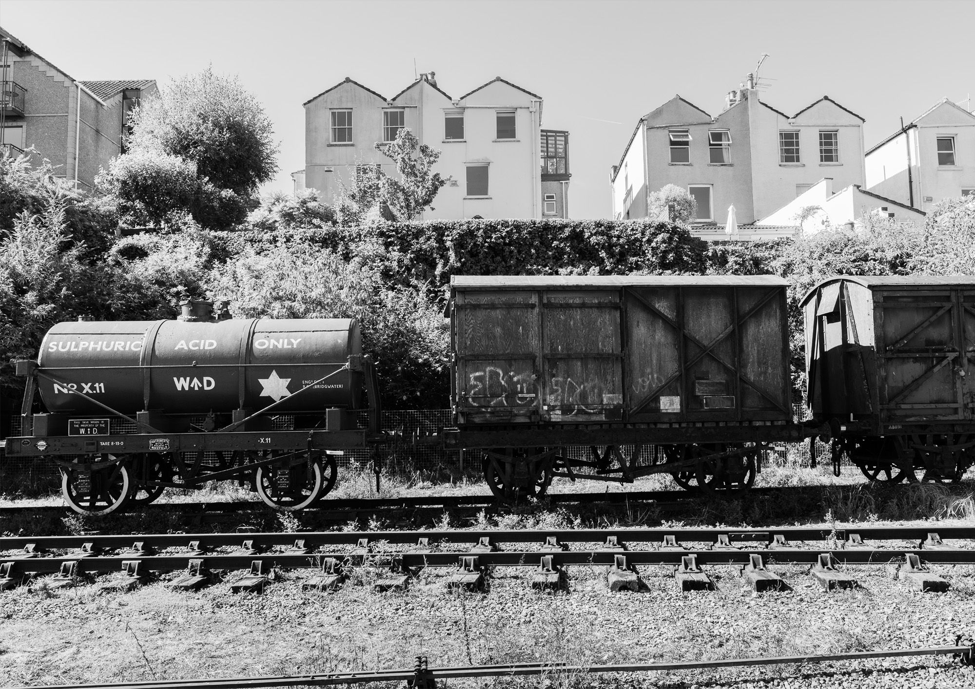 Vintage train carriages in Bristol harbour