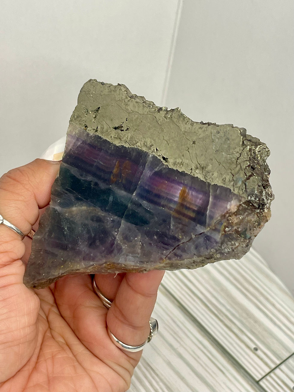 Thumbnail: Unique Fluorite & Pyrite Slab for Prosperity, Joy, Clarity, Focus