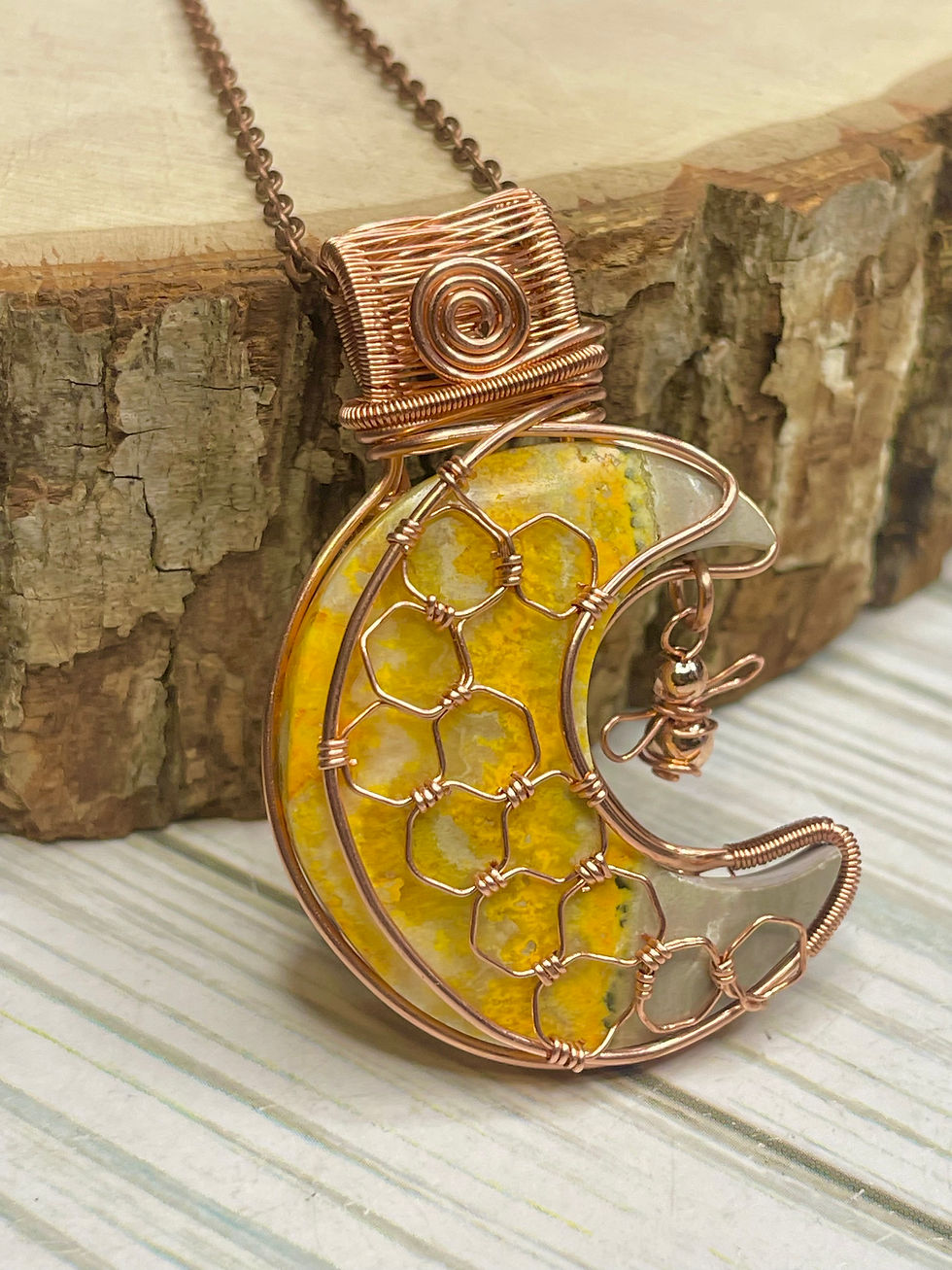 Thumbnail: Bumblebee Jasper Honey Moon Genuine Copper Necklace for Optimism, Joy, Abundan