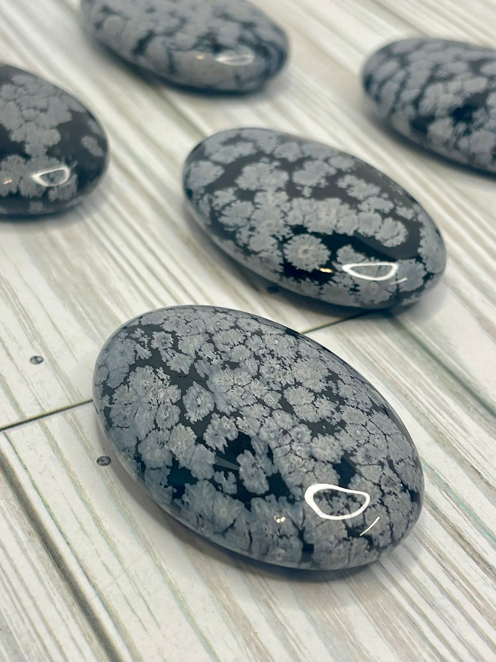 Thumbnail: Snowflake Obsidian Palmstone for peace, protection, grounding