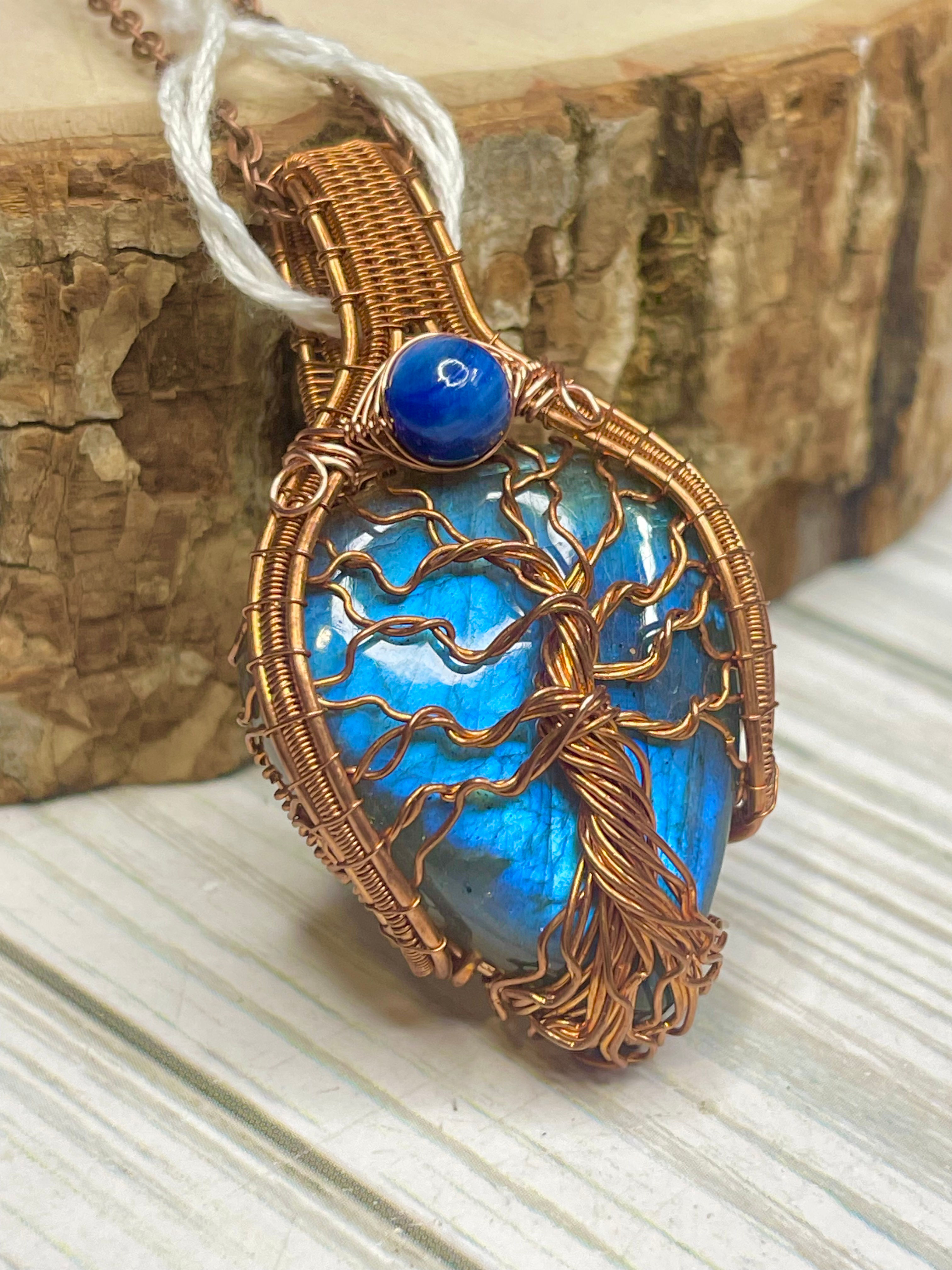 Labradorite + Kyanite Tree of Life Genuine Copper Pendant