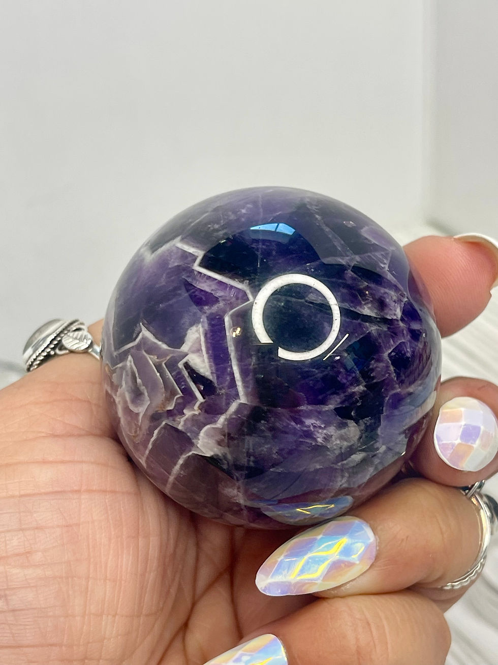 Thumbnail: Deep Purple Chevron Amethyst Sphere for peace, purify and protection 