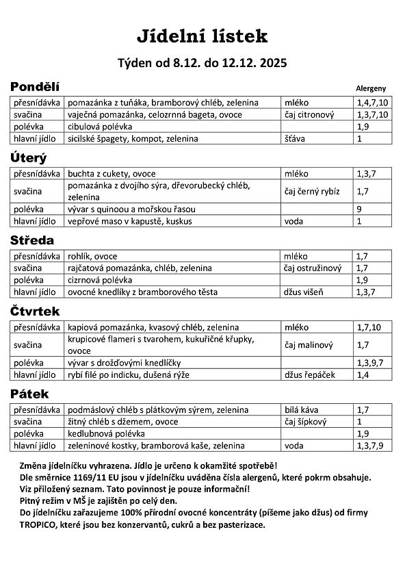 Jídelní lístek