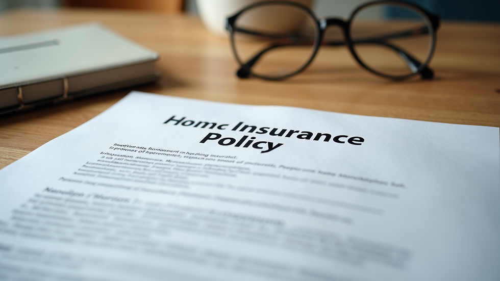 Eye-level view of a home insurance policy document on a wooden table