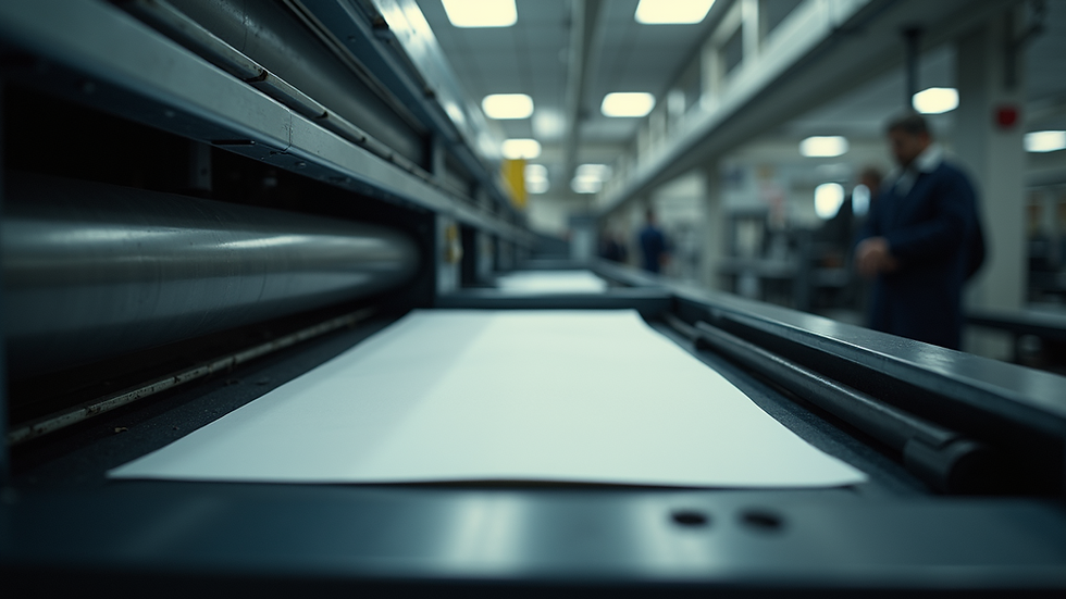 Eye-level view of a printing press in action