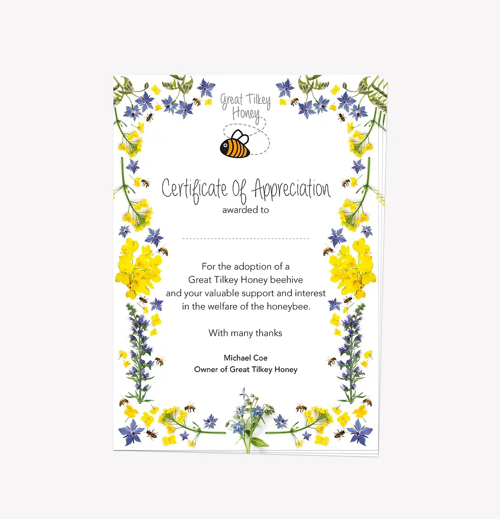 Great Tilkey Honey certificate designed and printed by All Things Print