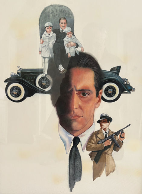Portrait of a man with gangster imagery