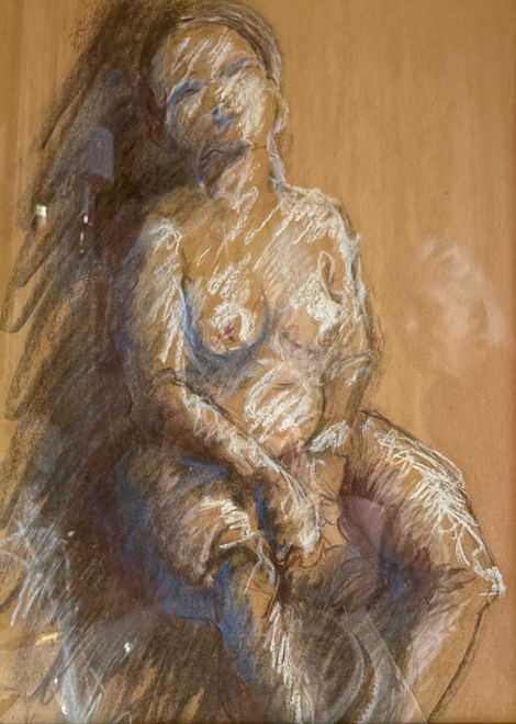 Pastel figure drawing, seated pose