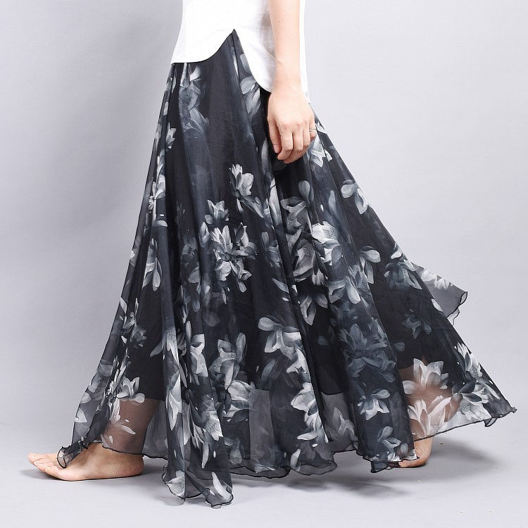 Thumbnail: Chiffon Floral Midi Skirt for Women - Spring Fashion