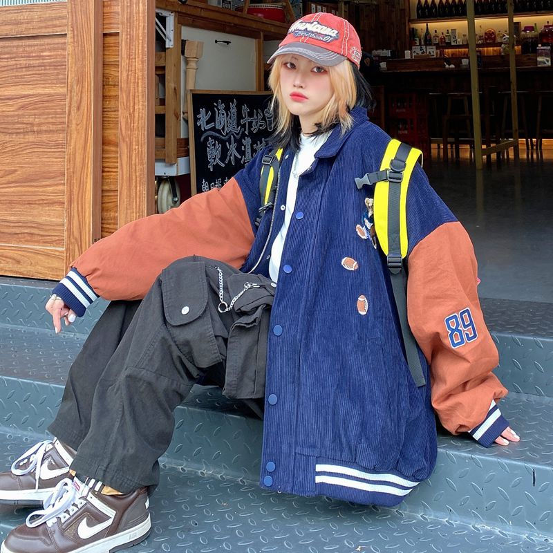 Thumbnail: Corduroy Jacket for Women, Retro Korean Style Baseball Coat