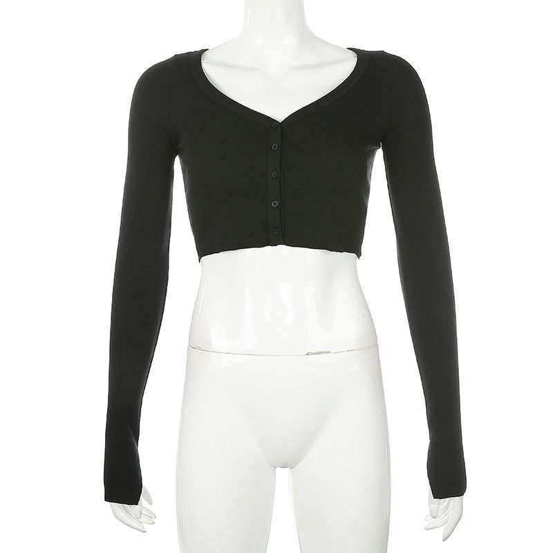 Thumbnail: Knit Cardigan Crop Top Shirt and Blouse