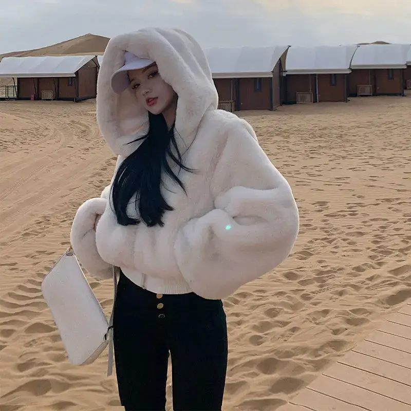 Thumbnail: Furry Cropped Faux Fur Coat and Jacket for Women