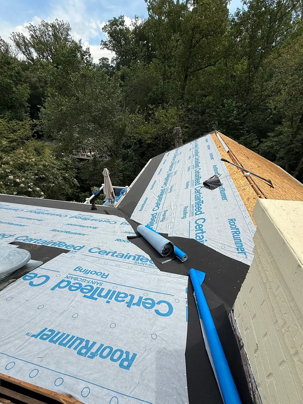 roof in the middle of a replacement with certainteed branded wrapping