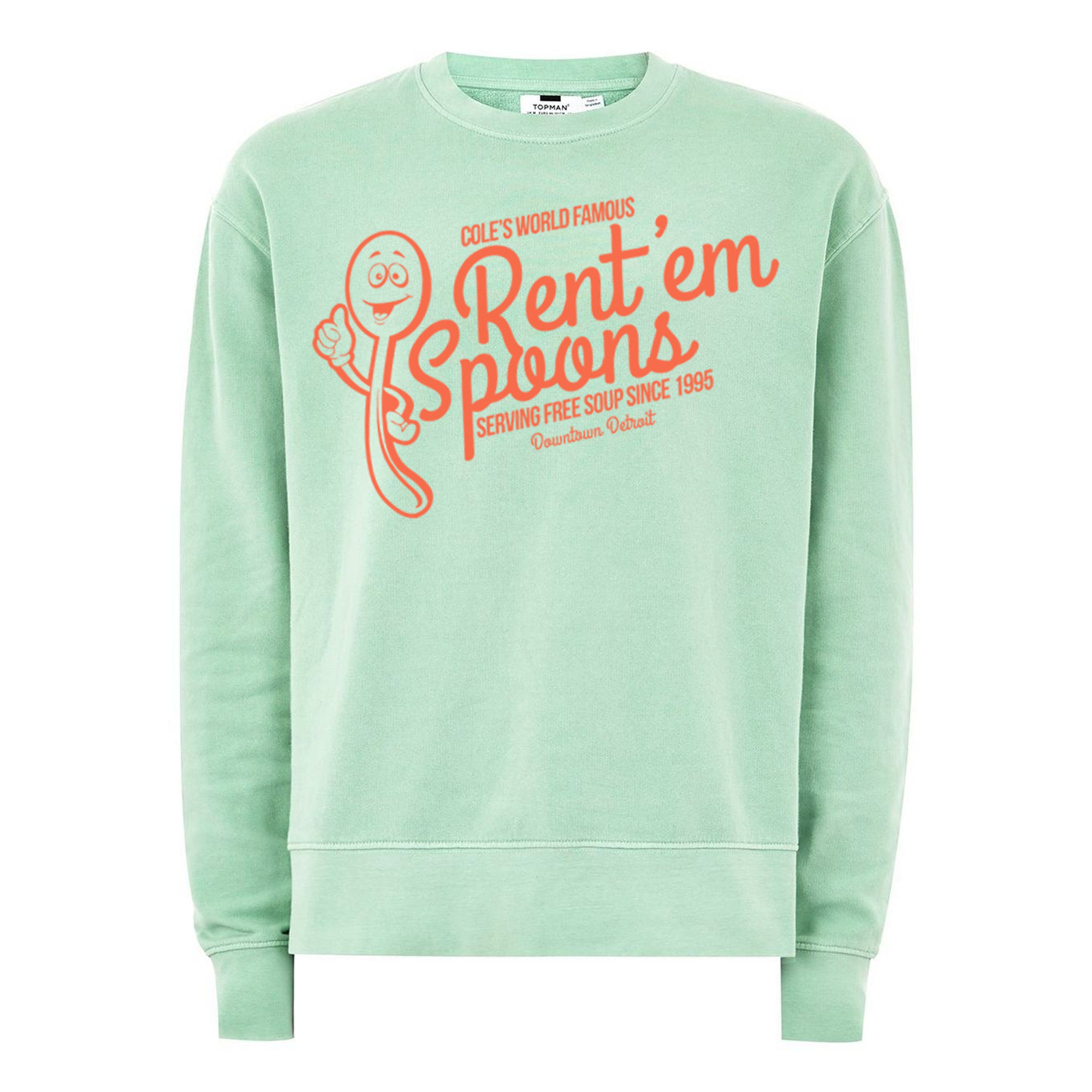 MINT + PEACH - RENT'EM SPOONS SWEATSHIRT - LARGE