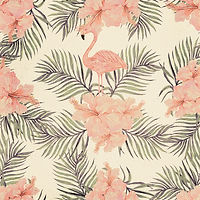 Estampa de flamingo e hibisco
