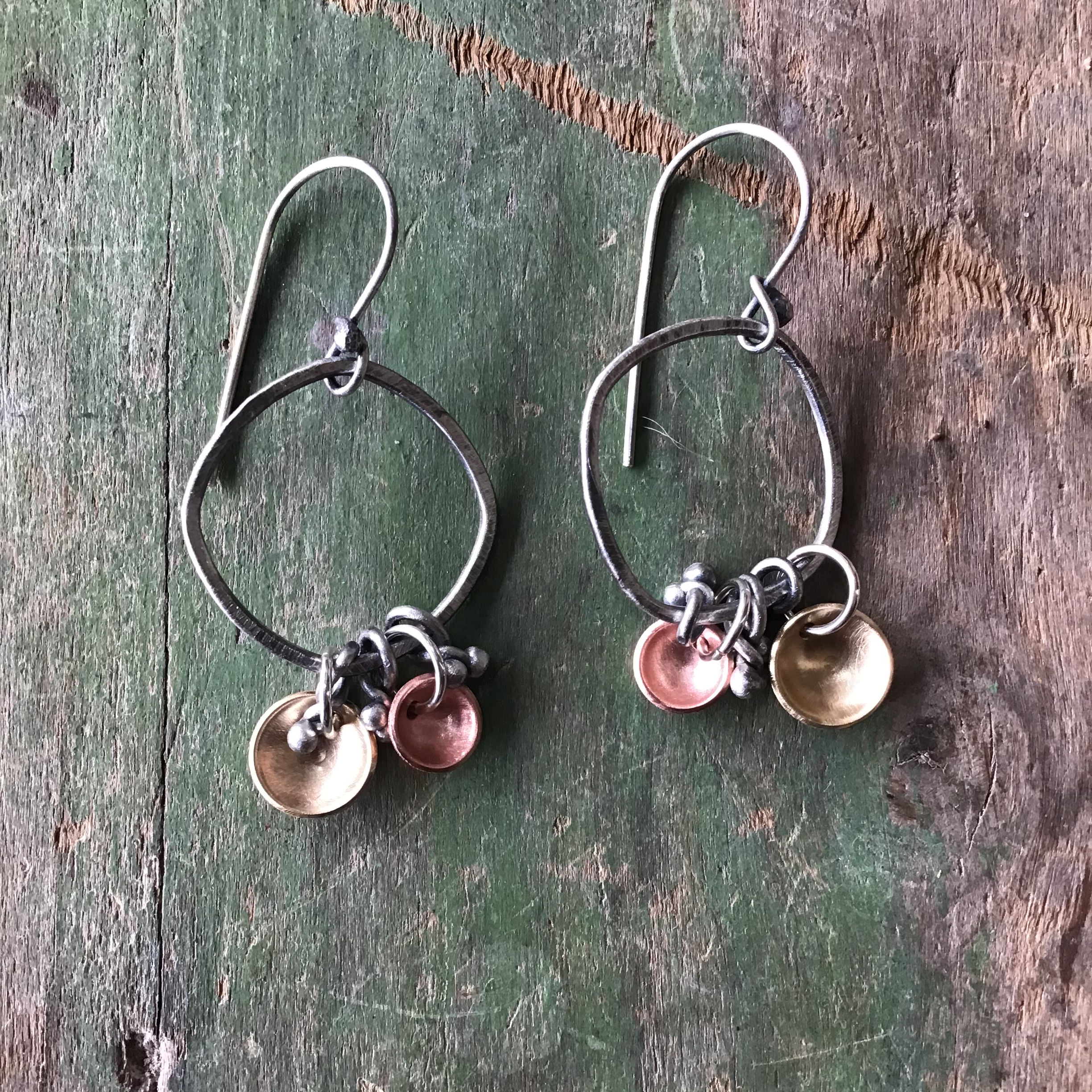 Sterling Silver Earrings Accented with Brass and Copper