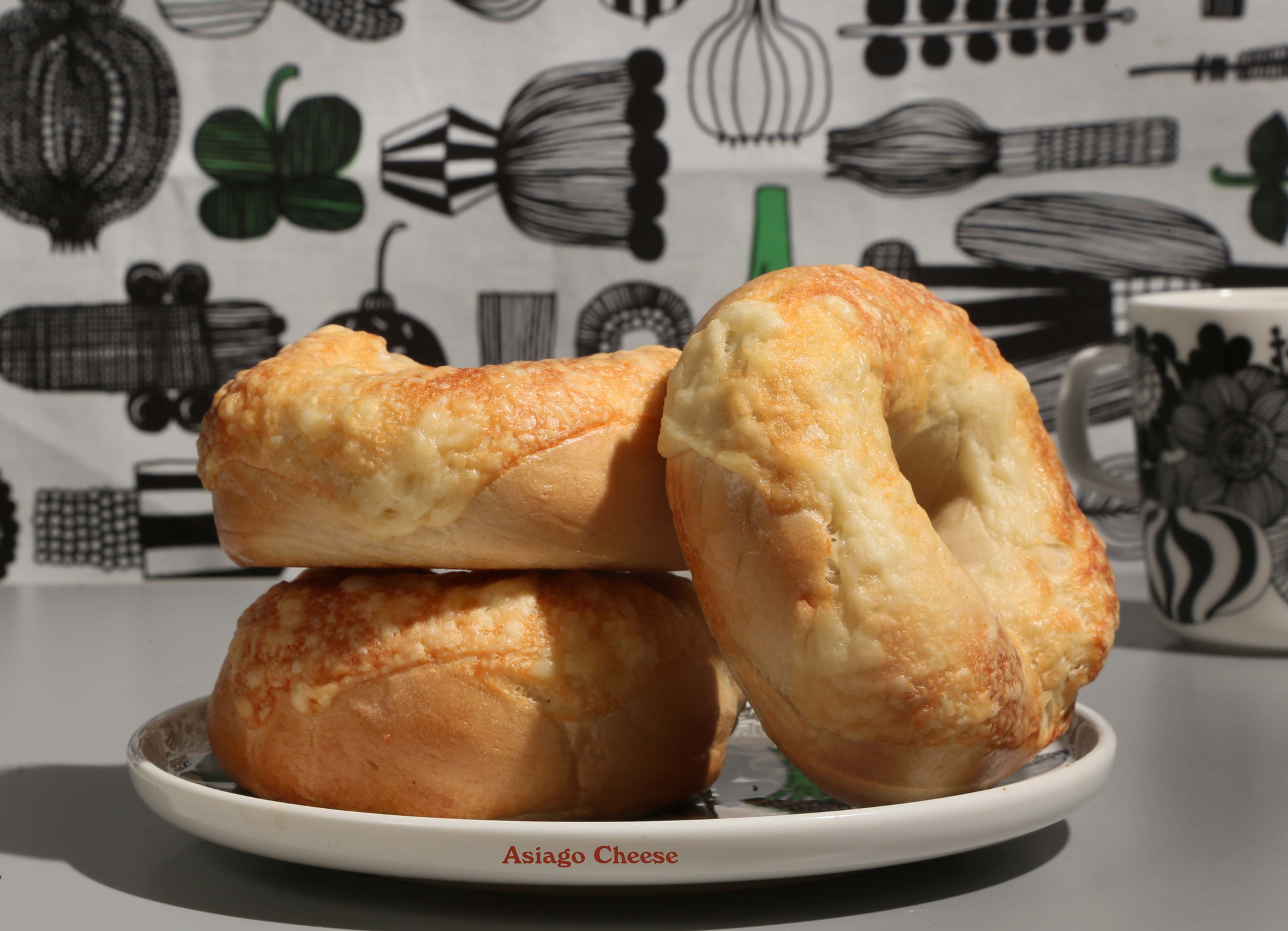 Aged Asiago Cheese on Kansas Great Plain Bagel