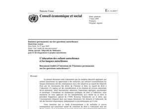 Le rapport du 7 mars 2005 de l'ONU sur l'importance de l'immersion précoce