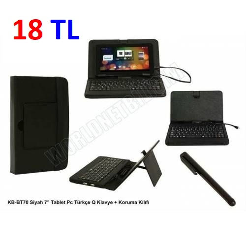 TABLET KILIFI 7'' 5PİN GİRİŞLİ KB-BT70 SİYAH 7'' TABLET PC TÜRKCE Q KLAVYE + KOR