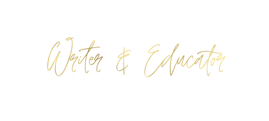 Carrie Nelson Writer and Educator header image in green and gold