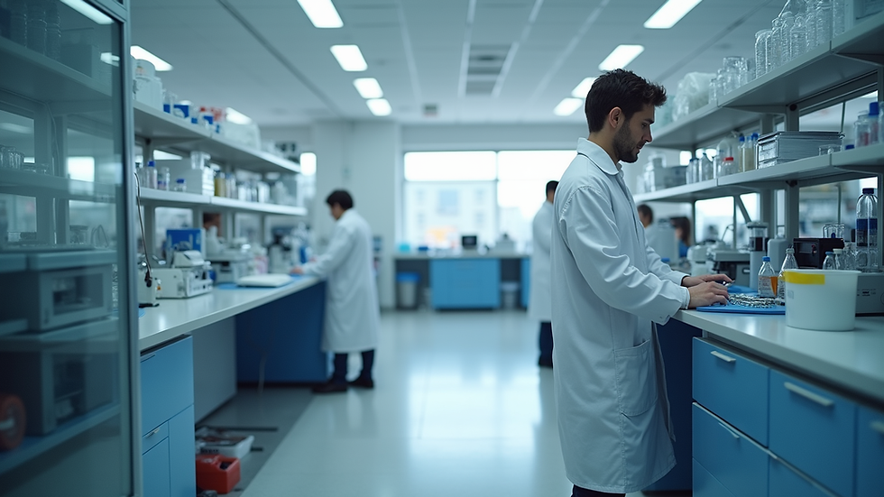 High angle view of a modern research laboratory with advanced equipment