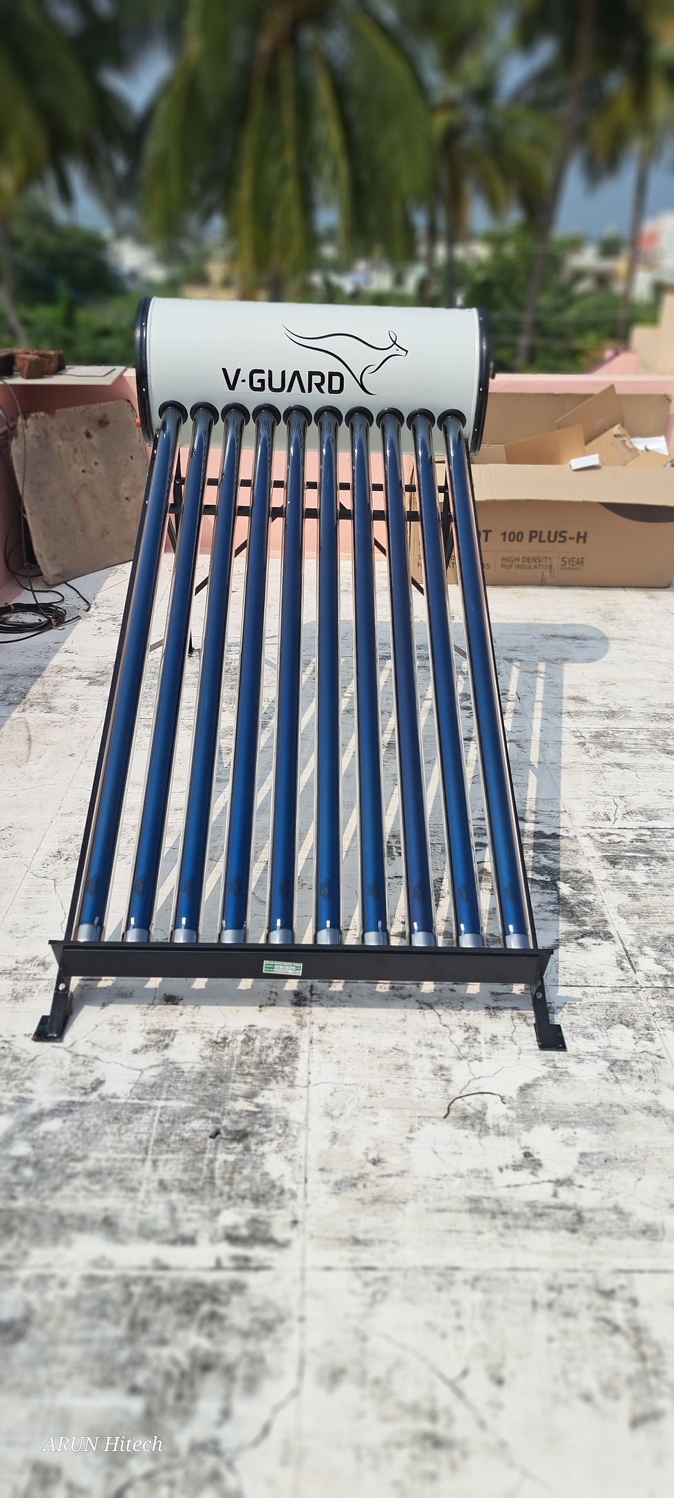 V-Guard V-HOT 100 PLUS AL-8PR Pressurized Solar Water Heater — front view, Arun Hitech Coimbatore