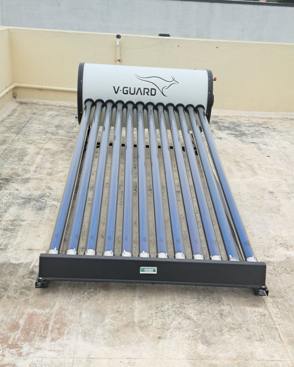 V-Guard TRU HOT 150 DAF Solar Water Heater installed at a customer site in Coimbatore