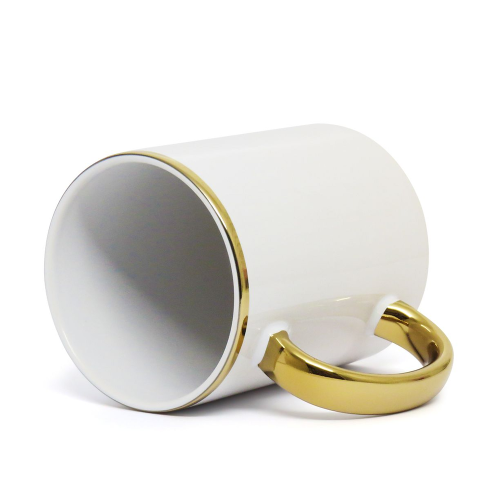 Miniatura: Caneca de Porcelana Alça e Borda Cromada Personalizada 325ml