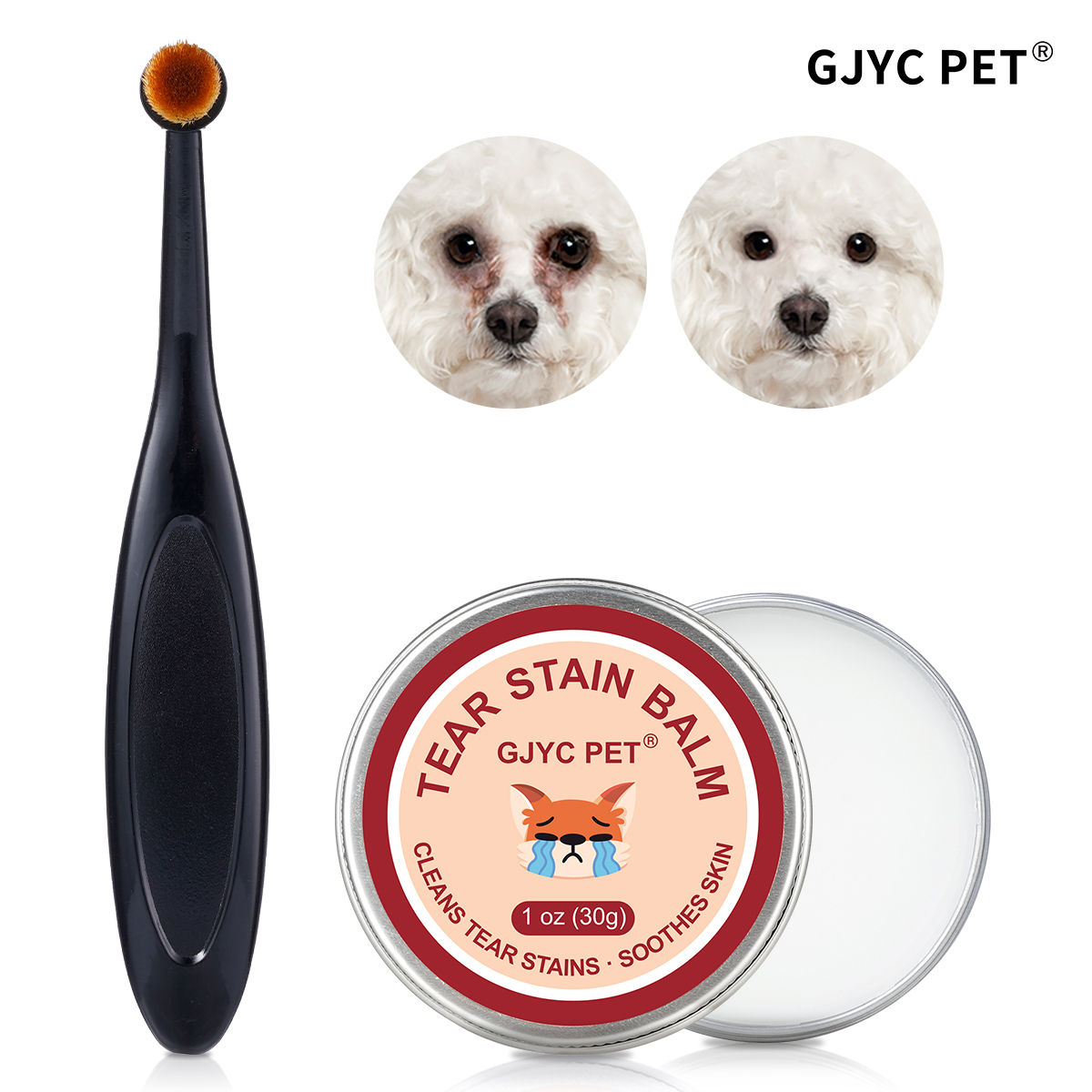 GJYC PET Natural Gentle Tear Stain Balm With Brush Tear Stain Remover Reduces Ey