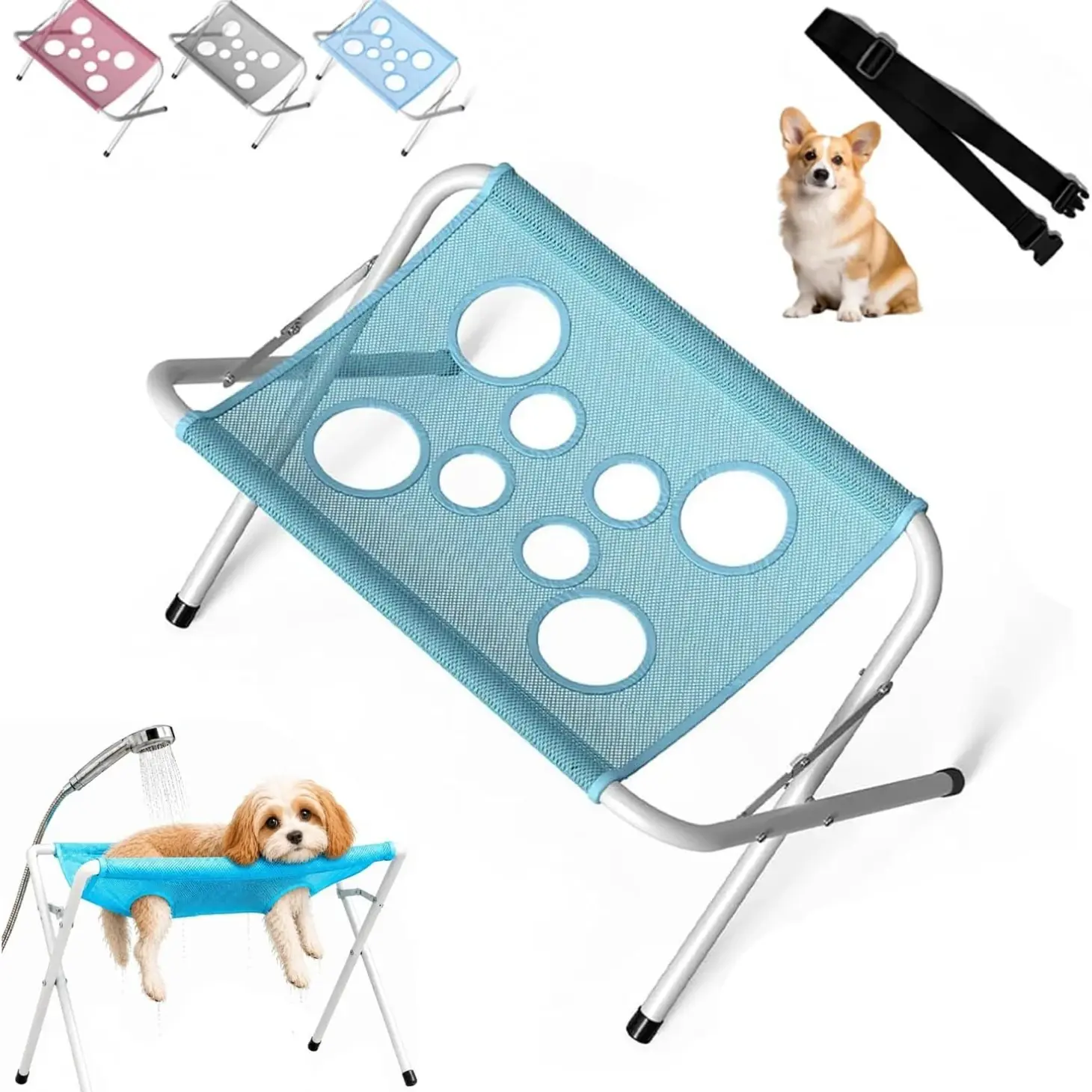 Dog Grooming Hammock Stand Foldable Pet Paw Wash Support Mesh Bath Harness Holde