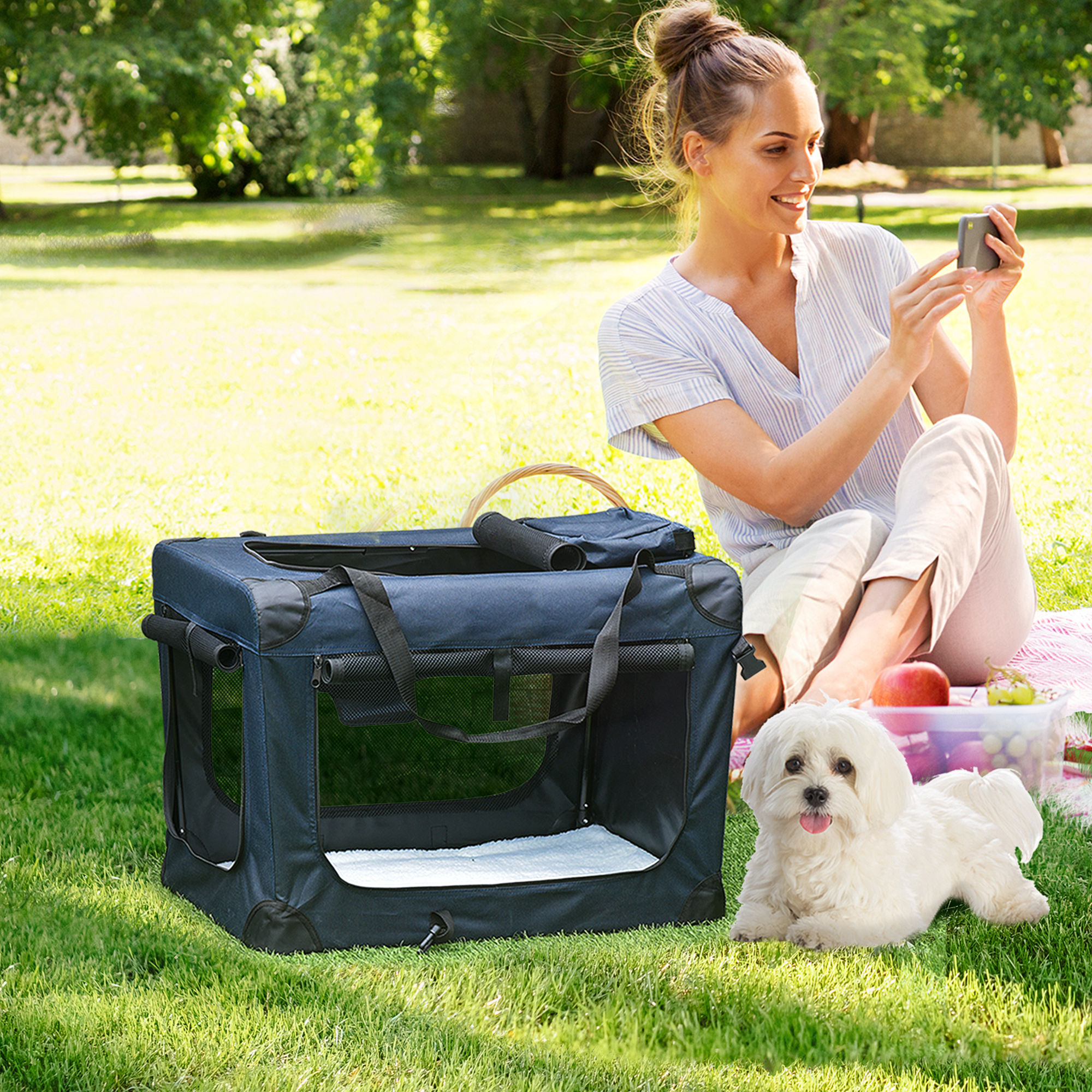 PawHut 60cm Folding Pet Carrier Bag Soft Portable Cat Puppy Cage with Cushion St