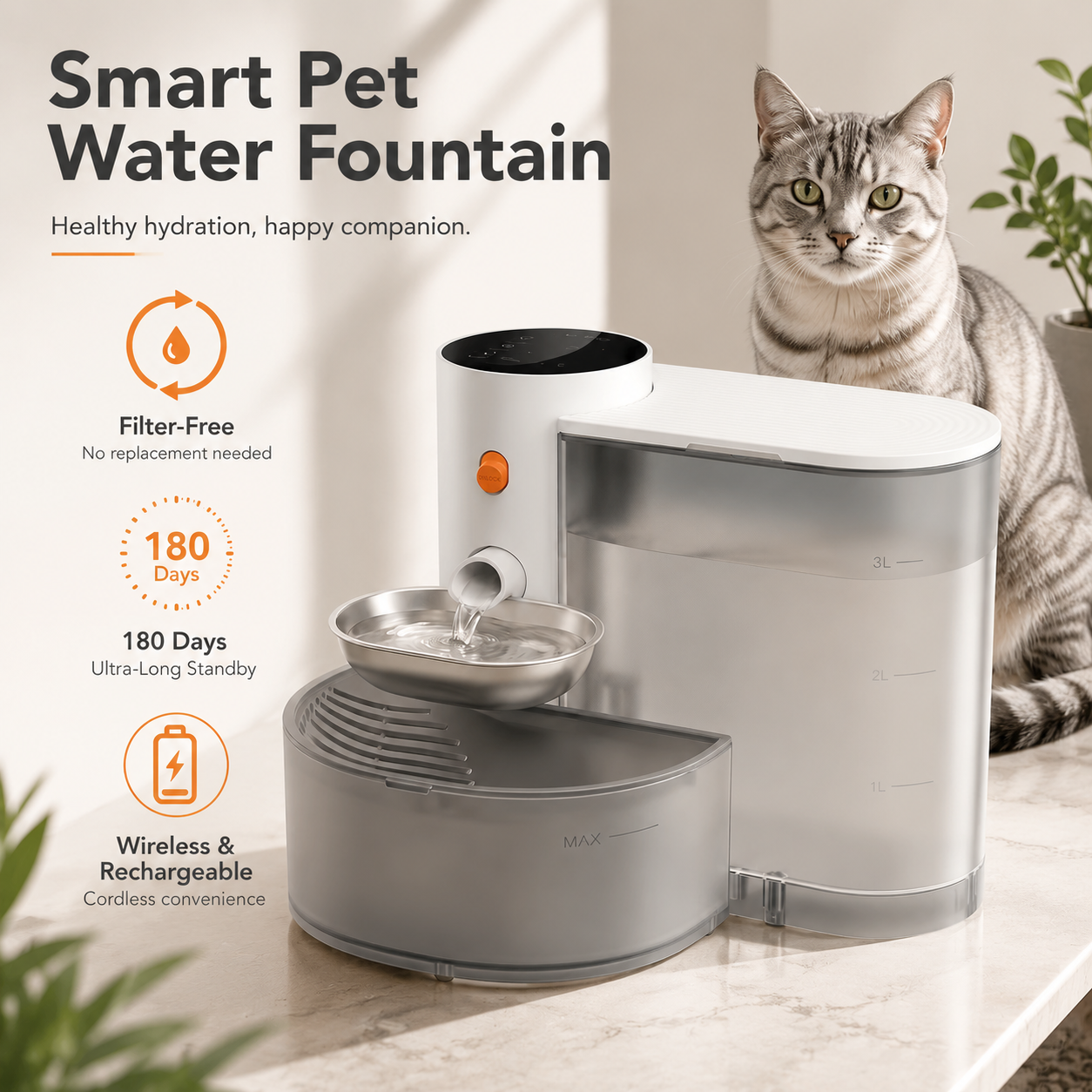 3L Smart Wireless Cat Water Fountain (Clean & Dirty Water System)