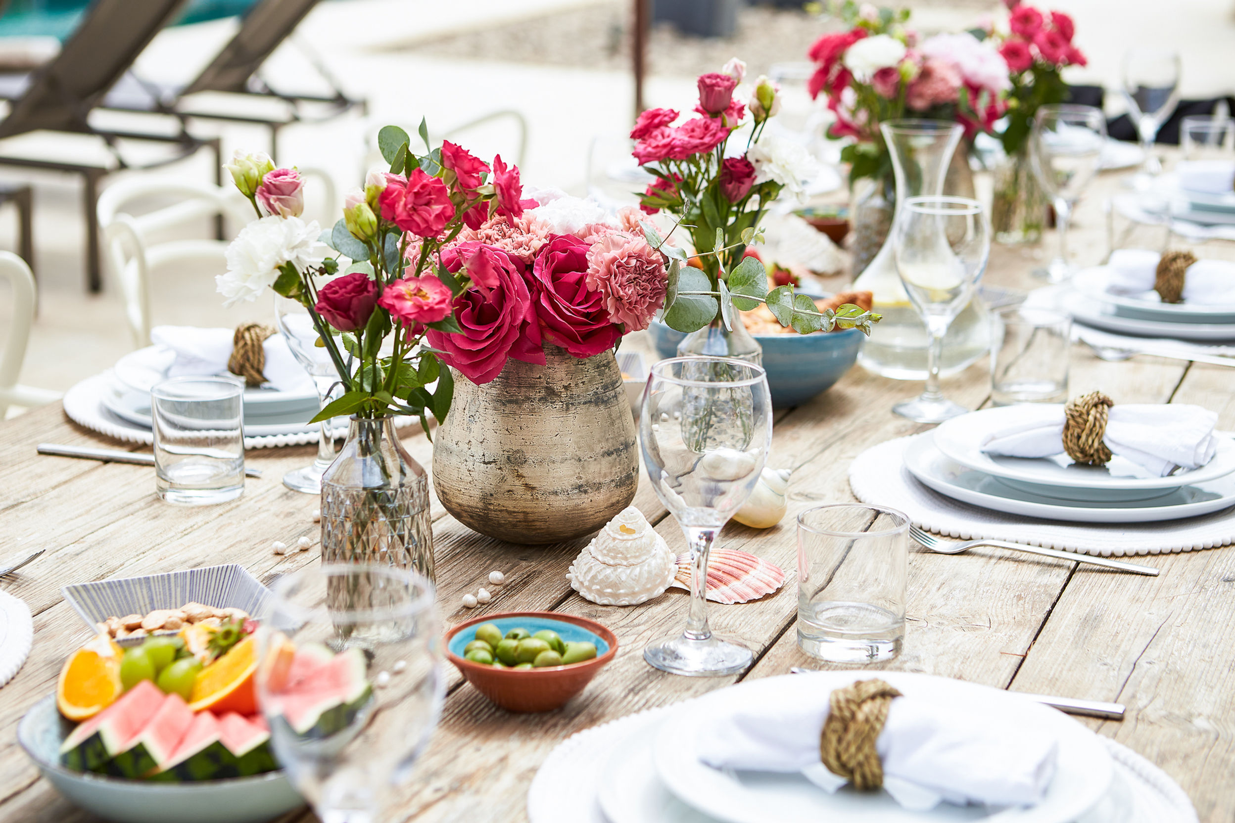 Tischdekoration Maritim rosa-weiß