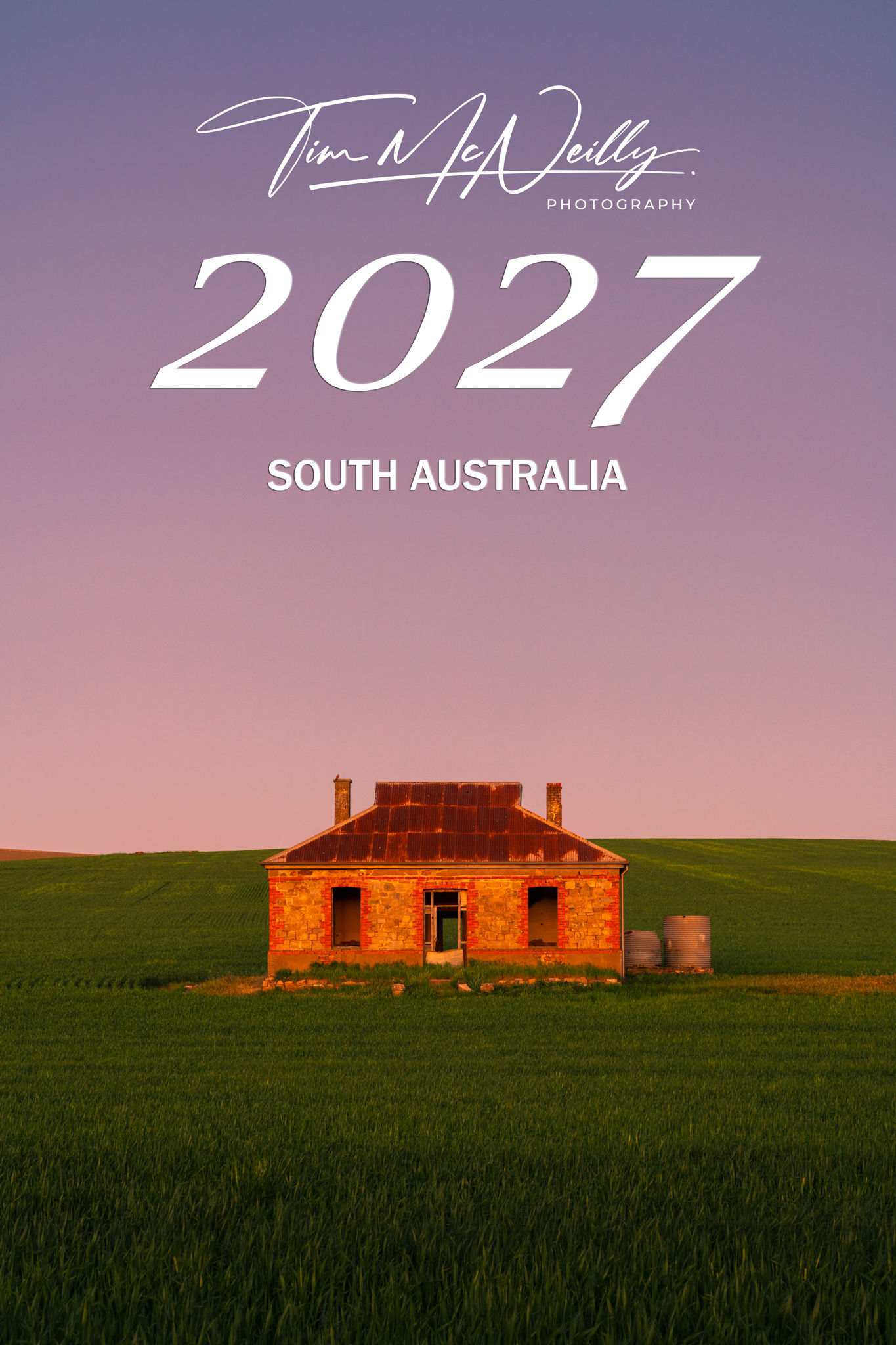 2027 South Australian landscape wall calendar front cover featuring an old brick home in a beautiful green paddock