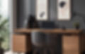A dark, sleek minimalist gray office with wooden furniture.jpg