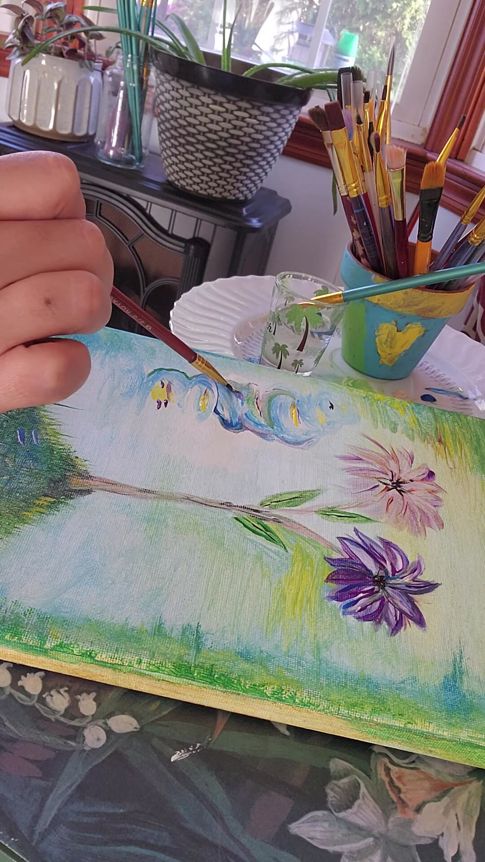 Thumbnail: ready-to-ship original flower painting with bold colors and soft abstract background for modern home interiors