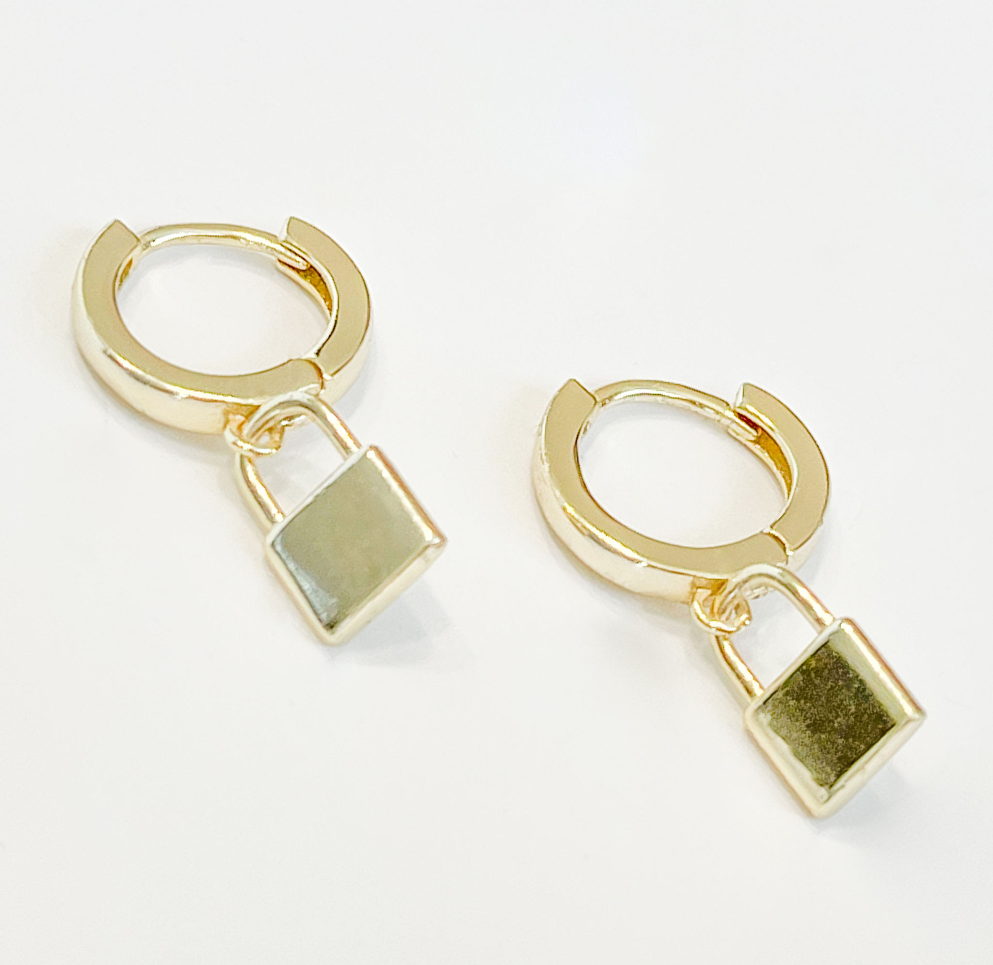 Gold Lock Drop Earrings
