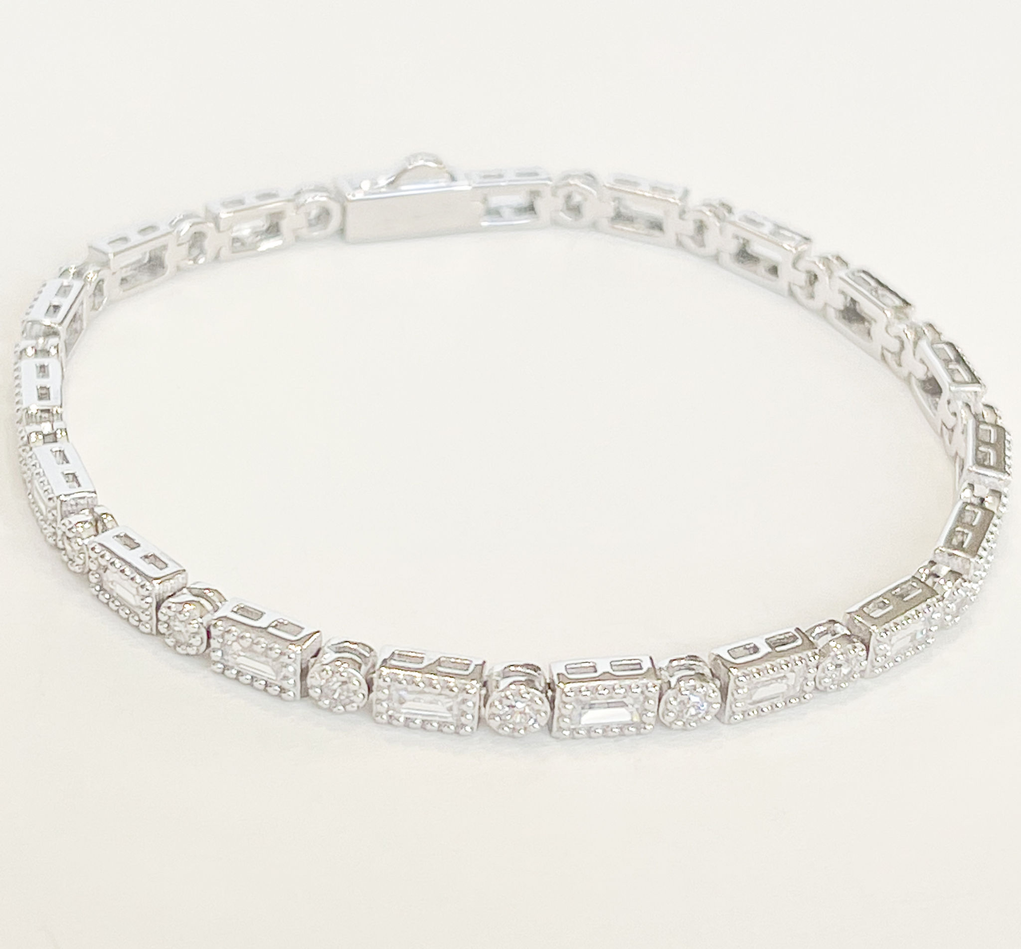 Silver Baguette & Round Diamond Tennis Bracelet