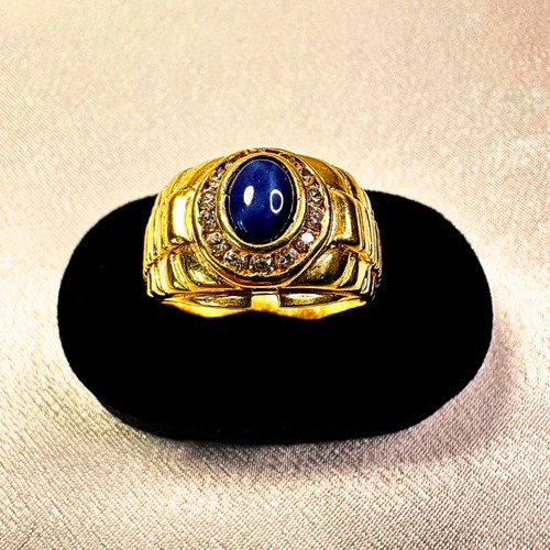 Anillo de Oro para Hombre Estilo Zafiro Azul Estrella Joyeria