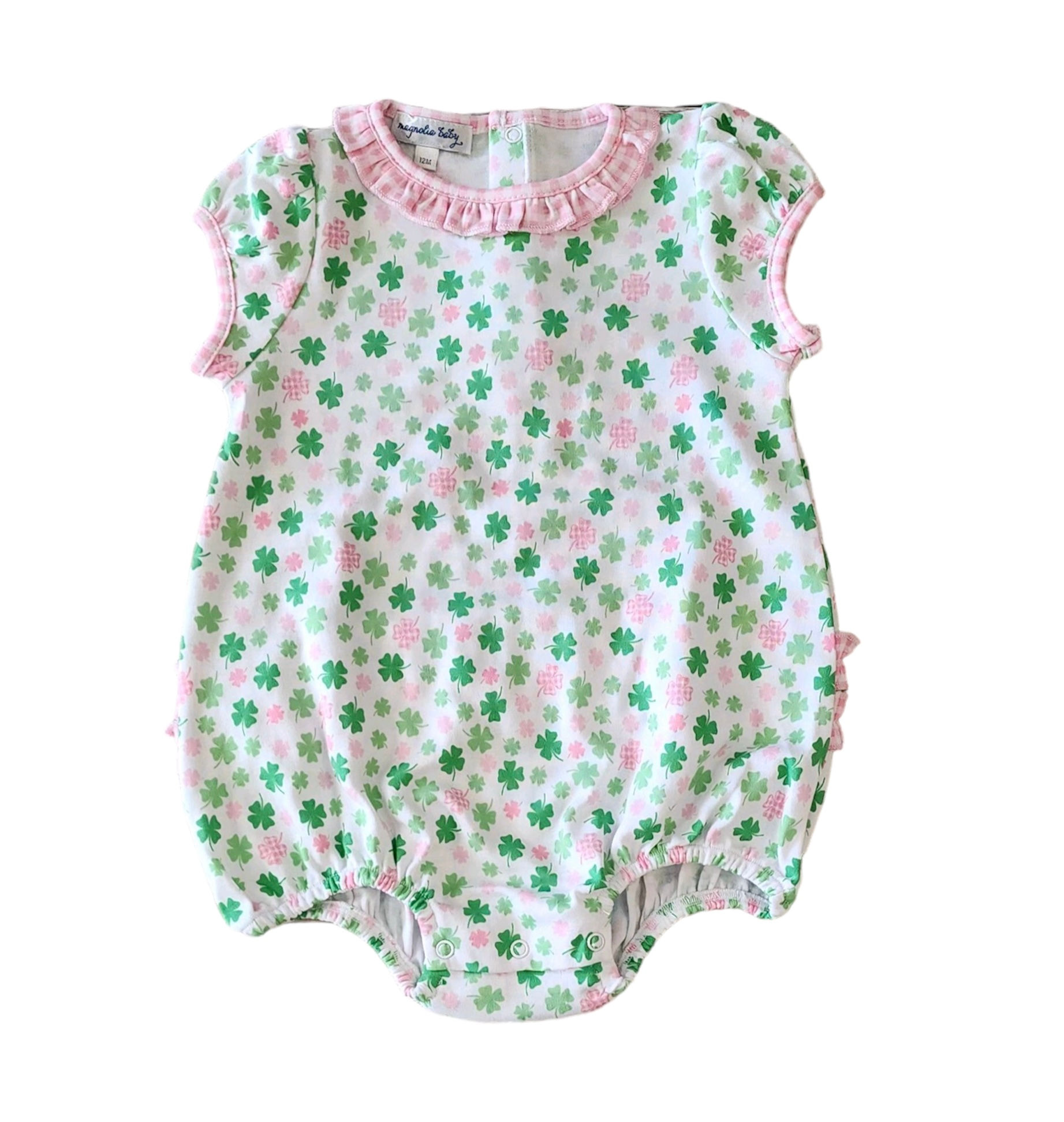 Shamrock Cutie Pink Printed Ruffle Bubble by Magnolia Baby