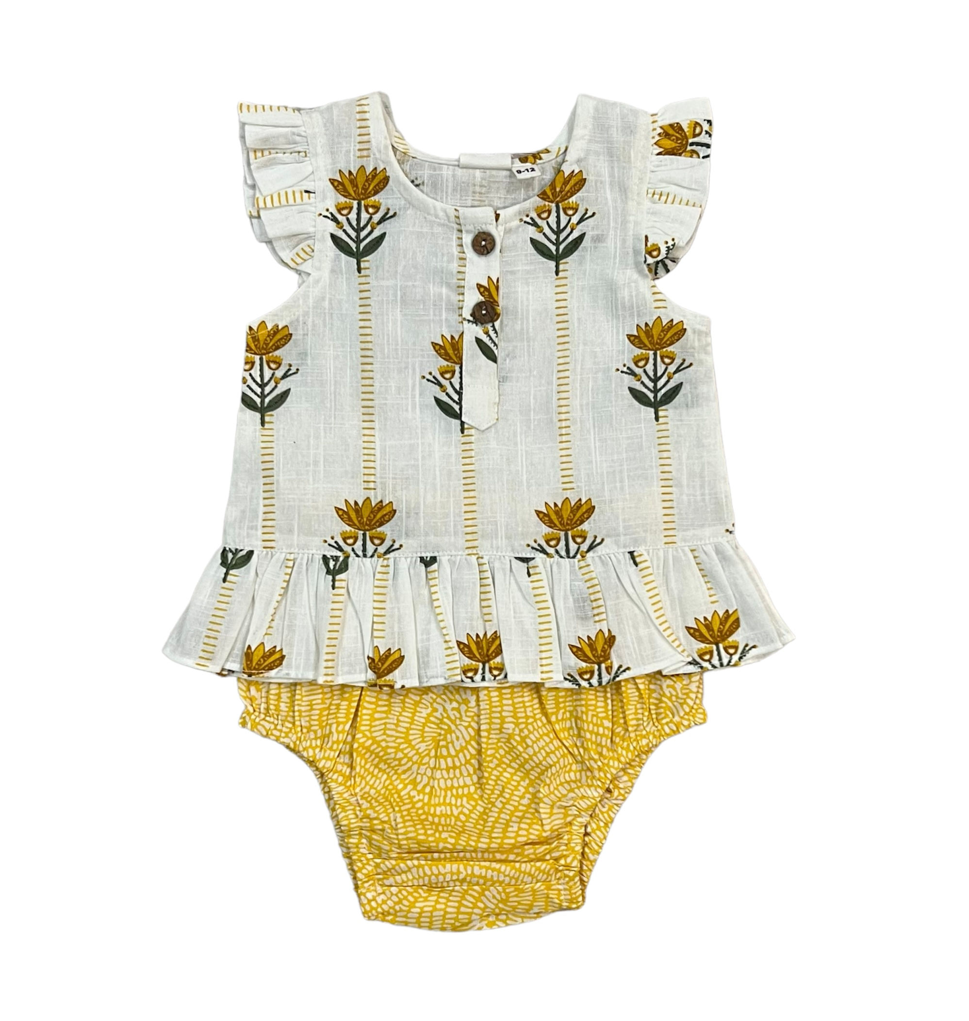 Mustard Floral Bloomer Set by Yo Baby