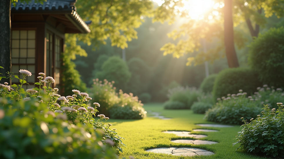 High angle view of a peaceful outdoor space with calming elements